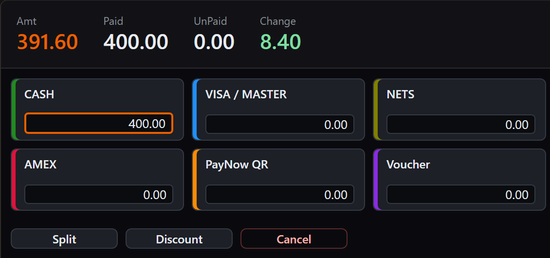 POS payment screen
